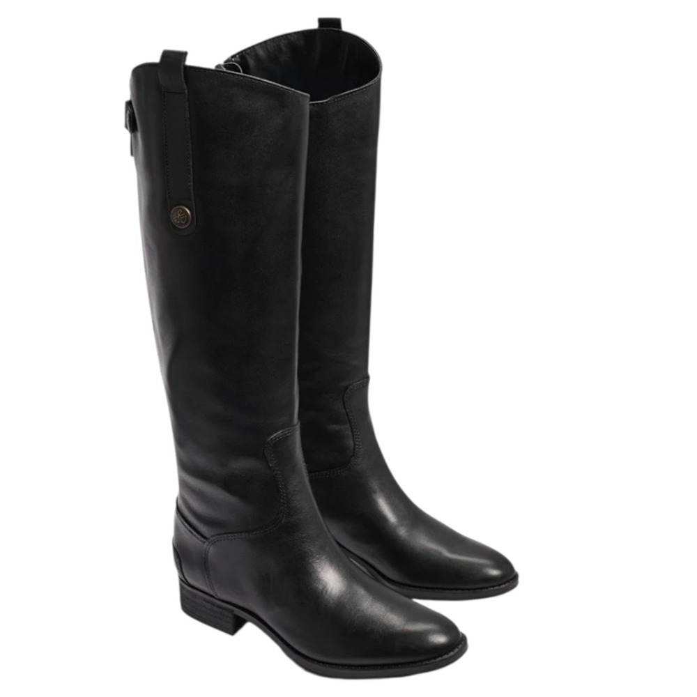 Sam Edelman Black Leather Equestrian‎ Riding Boots Women 11M Knee High Back Zip